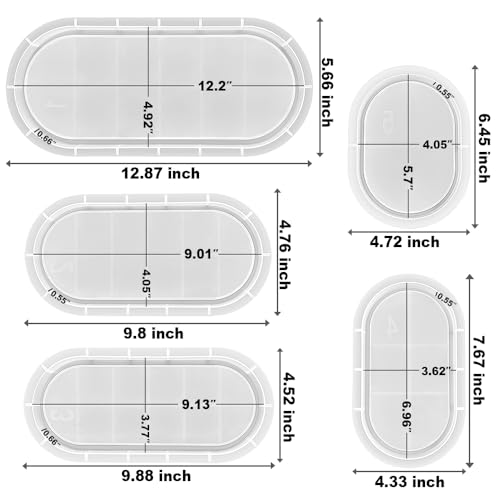 RESINWORLD Set of 5 Sizes Oval Tray Mold, Jewelry Holder Resin Mold Silicone, Storage Silicone Molds for Resin, Clay, Gypsum ResinWorld