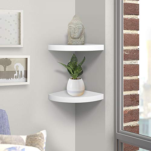AHDECOR White Corner Wall Shelf, Wall Mounted Wood Corner Shelves, Set of 2 AHDECOR