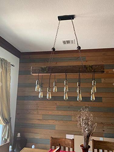 KJLARS Farmhouse Chandelier Wood Hanging Industrial Pendant Lighting Vintage Ceiling Light Fixture 10 Light for Pool Table Kitchen Island Bar Bedroom Dining Living Retro Hanging Lamp (43.31 inches) KJLARS