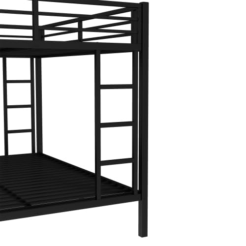 Metal Bunk Bed with Trundle Bed, Queen Over Queen Bunk Bed Frame with 2 Side Ladder and Thicker Legs, Black Bellemave