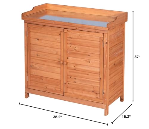 Outdoor Garden Patio Wooden Storage Cabinet Furniture Waterproof Tool Shed with Potting Benches Outdoor Work Station Table (Natural) GDLF