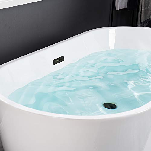WOODBRIDGE 59" Acrylic Freestanding Bathtub Contemporary Soaking White Tub with Matte Black Overflow and Drain,B0014-MB-Drain &O WOODBRIDGE