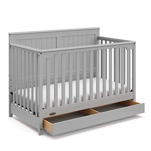 Graco Hadley 5-in-1 Convertible Crib with Drawer (Pebble Gray) – GREENGUARD Gold Certified, Crib with Drawer Combo, Full-Size Nursery Storage Drawer, Converts to Toddler Bed, Daybed Graco
