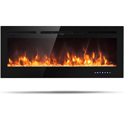 Tangkula 50 inches Electric Fireplace Insert with Thermostat, in-Wall Recessed and Wall Mounted 1500 W Faux Fireplace, Touch Screen Control, 9 Flamer Color, Temperature Control & Timer (50 inches) Tangkula