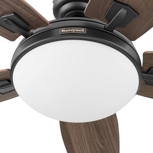 Honeywell Ceiling Fans Carmel Modern 48 Inch Ceiling Fan with Light, Remote Control Fan, LED Indoor Fan with 5 Blades, Gray Ironwood and Brown Maple Blade Finish Options, Bronze (50197-01) Honeywell