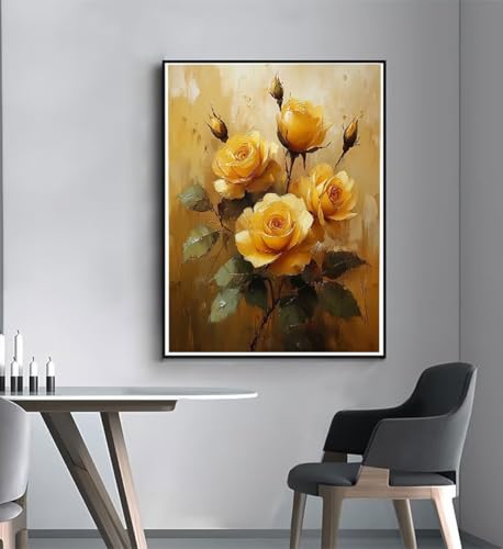 Paint by Numbers Rose Paint by Numbers Kits for Adults Yellow, DIY Canvas Oil Painting Arts and Crafts Kit for Kids with Painting Brushes Acrylic, for Home Wall Decor 12x16 in Without Frame u0-3494 WXLANOUT
