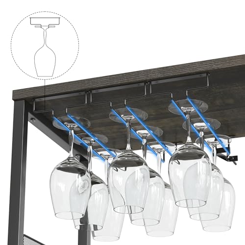 IDEALHOUSE 3-Tier Wine Bar Cabinet with Detachable Wine Rack and Storage Space, Buffet Cabinet with Glass Holder and Mesh Door, for Kitchen, Living Room and Bar (Dark Wood) IDEALHOUSE