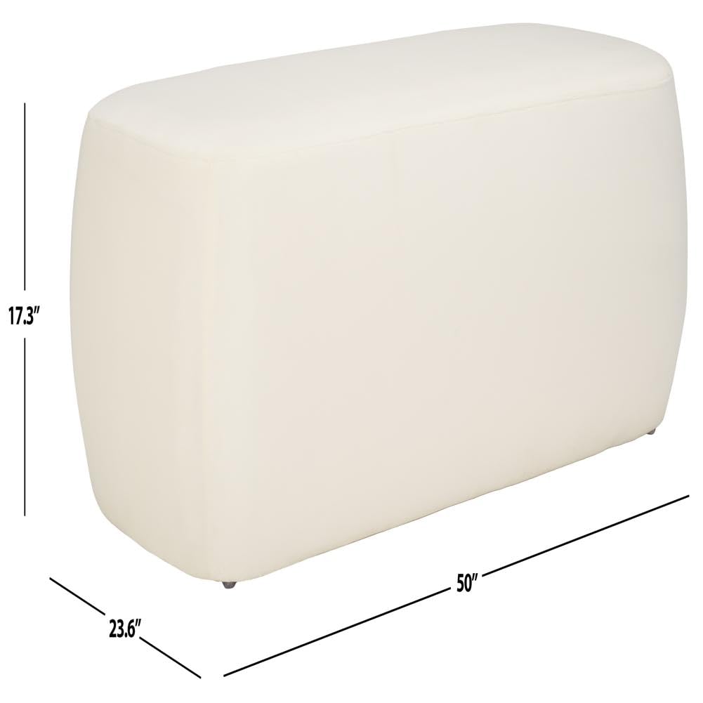 SAFAVIEH Home Collection Whitley Modern Cream Velvet Upholstered Rectangular Ottoman for Ideal for Living Room Bedroom Bench Extra Seating (Fully Assembled) SAFAVIEH