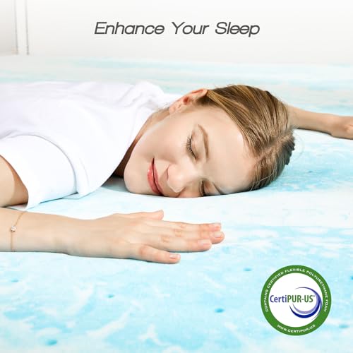 Sweetcrispy Mattress Topper Full, 3 Inch Thick Memory Foam Gel Infused Cooling Toppers Pad for Full Size Bed, Sleeper Sofa, RV, Camper, CertiPUR US Certified, Ventilated and Breathable, Blue Sweetcrispy