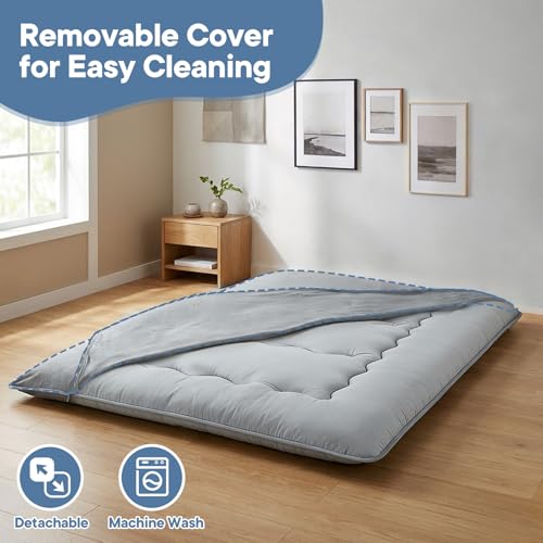 DUMOS Japanese Floor Mattress Twin Size 4-Inch, Futon Mattress Foldable with Removable Washable Cover, Portable Roll Up Tatami Mat for Kids Room, Dorm, Sleepovers and Solo Sleeper, Gray DUMOS