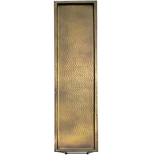 The Urban Port Aurelia 48-Inch Console Sofa Table, Artisanal Hammered Antique Bronze Tray Top, Industrial Black Iron Frame The Urban Port