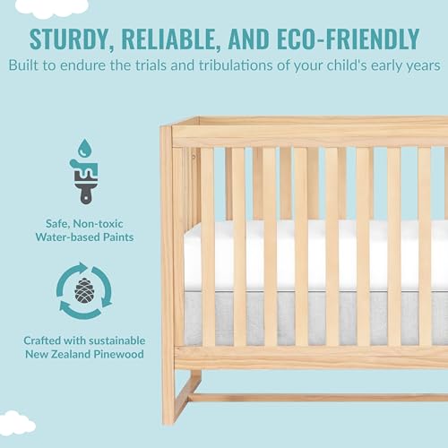 Dream On Me Milo 5-in-1 Convertible Crib and Changing Table with Free Changing Pad in Vintage White Oak, 3 Mattress Height Settings, Non-Toxic Finishes, Pinewood Dream On Me