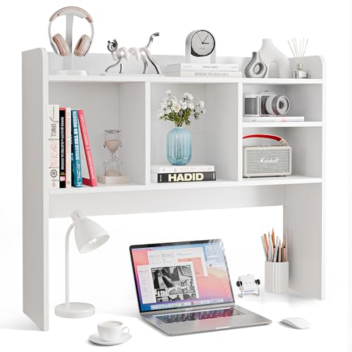 Nova Microdermabrasion Wooden Desktop Bookshelf with 6 Shelves–3-Tier Desk Organizer Hutch for Computer Desk, Home or Office (White) Nova Microdermabrasion