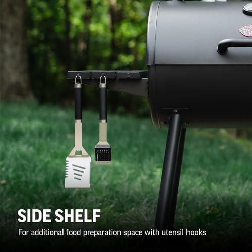 Char-Griller®Smokin Pro Charcoal Grill and Offset Smoker with Side Fire Box, Dual Damper Control, Chrome Plated Steel Warming Rack, 1,130 Cooking Square Inches in Black, Model CG30044223 Char-Griller