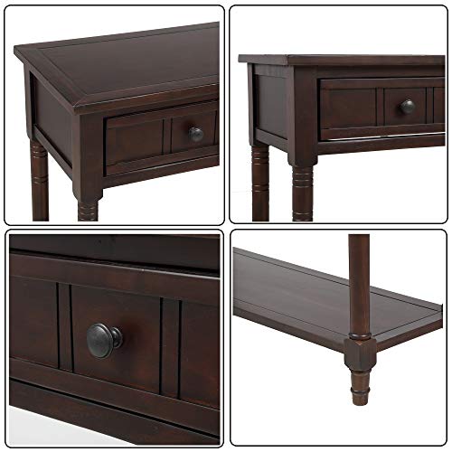 P PURLOVE Sofa Table Antique Style Wooden Console Table with 2 Drawers and Bottom Shelf (Dark Espresso) P PURLOVE