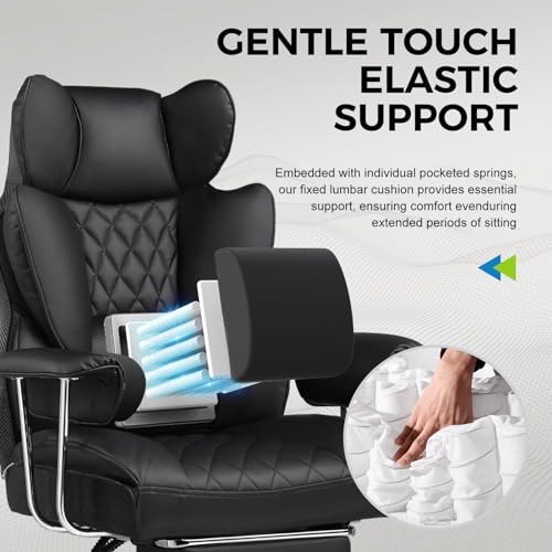 GTPLAYER Gaming Chair,Office Chair with Pocket Spring Lumbar Support, Ergonomic Comfortable Wide Office Desk Computer Chair with Outward Fixed Soft Armrests and Footrest (PU Leather, Black) GTPLAYER
