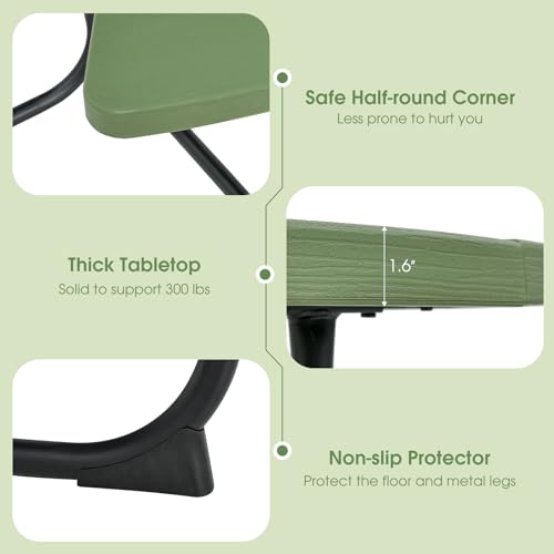 Giantex Picnic Table Set for Up to 8 Persons, Round Outdoor Table and Bench Set with Umbrella Hole, HDPE Top & Metal Frame, 2000LBS Capacity, Patio Table Bench Set for Deck Backyard Garden (Green) Giantex