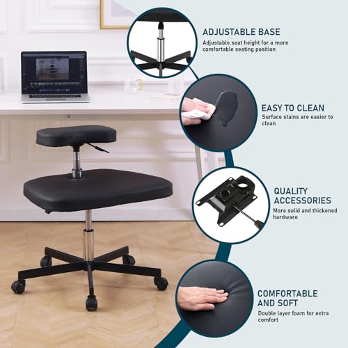 LHOOCX Meditation Chair ADHD Chair Ergonomic Cross Legged Chair with Wheels,Kneeling Chair for Office and Home,ADHD Chairs for Adults (Black) LHOOCX