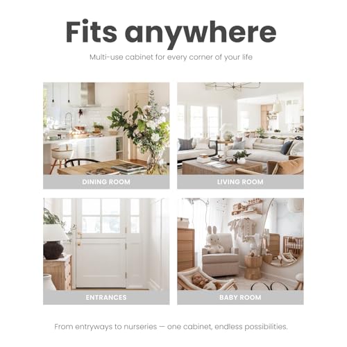 COLAMY Fluted Sideboard Cabinet with Storage – Solid Wood Buffet for Dining Room, Credenza Console with Adjustable Shelves, Walnut Finish, Mid Century Modern Style,Oak White COLAMY