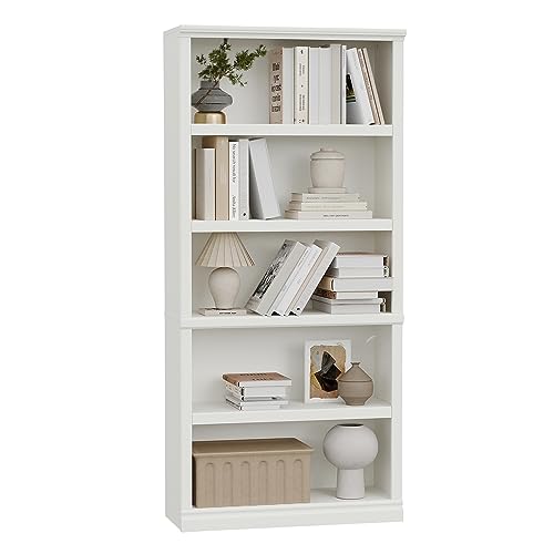 5-Shelf Tall Bookcase in White – Spacious Wooden Bookshelves for Home Office, Living Room, and Bedroom blini