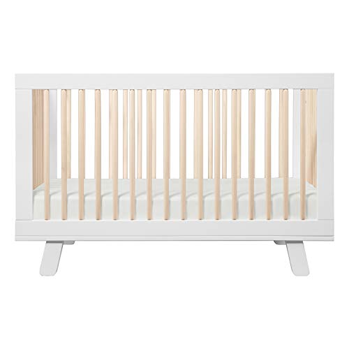Babyletto Hudson 3-in-1 Convertible Crib with Toddler Bed Conversion Kit in White and Washed Natural, Greenguard Gold Certified babyletto