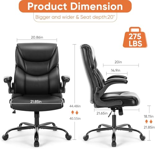 Sweetcrispy Computer Gaming Chair, Ergonomic High Back Heavy Duty Task Desk Office Chairs with Wheels, Flip-up Arms, Adjustable Height, PU Leather,Inky Sweetcrispy