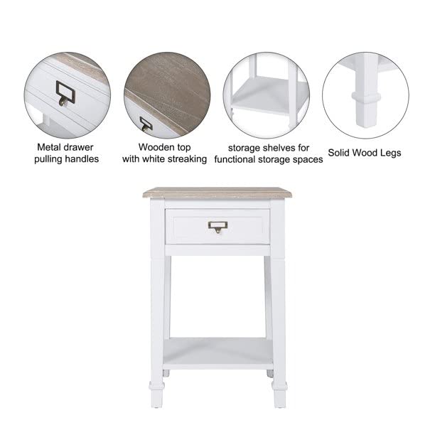 Kinfant Farmhouse End Tables Nightstands White Set of 2 - Rustic Wooden Nightstands Set for Bedroom, Living Room Set of 2, White Kinfant