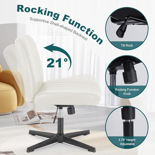 OLIXIS Criss Cross Legged Chairs Armless No Wheels Wide Seat Height Adjustable Swivel Padded PU Leather Home Office Desk Seating for Bedroom, Student, Study Room OLIXIS