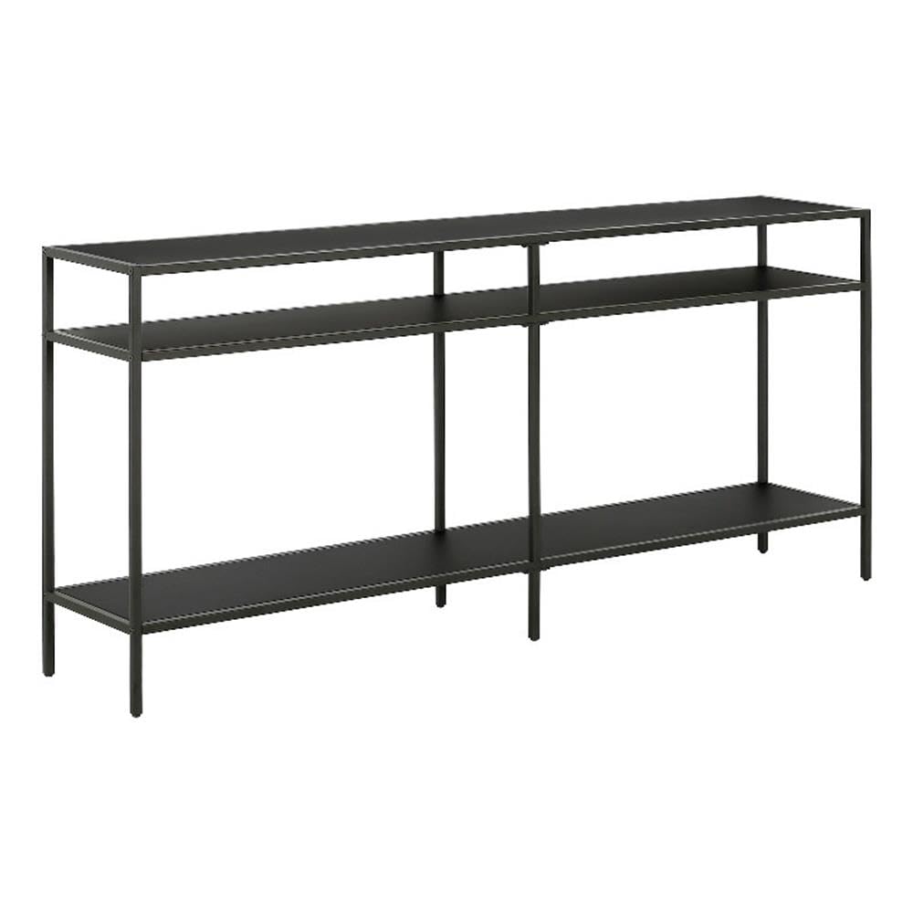Henn&Hart 64" Wide Rectangular Console Table with Metal Shelves in Blackened Bronze, Entryway Table, Accent Table for Living Room, Hallway Henn&Hart