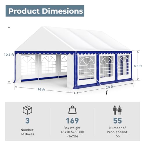 GREEN PARTY 16x20FT Party Tent Heavy Duty, Large Wedding Event Shelters with 3 Carry Bags & Removable Sidewalls, Outdoor Canopy Gazebo Commercial Tent for Carport Camping Garden Patio GREEN PARTY