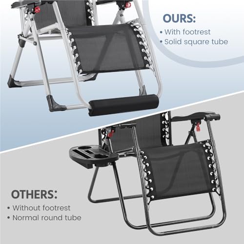 Yaheetech 29in Zero Gravity Chair Set of 2 Reclining Outdoor Sun Lounge Chairs w/Removable Cushion, Cupholder, Headrest and Footrest for Indoor and Outdoor - Gray Yaheetech