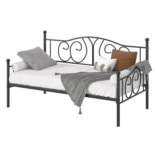 VECELO Metal Daybed Frame Multifunctional Platform Bed Sofa Mattress Foundation with Classic Headboard, Twin, Black VECELO