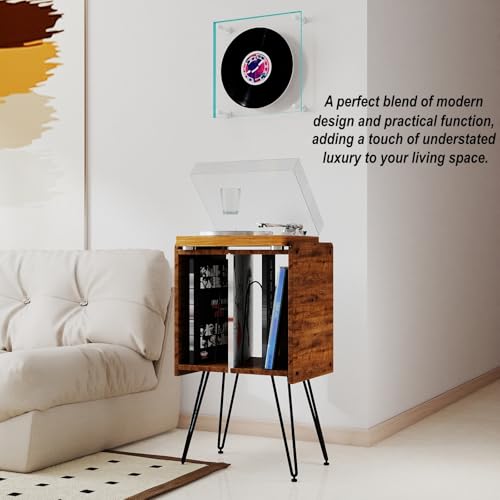 Colitchi Record Player Stand with Vinyl Storage – Compact 12×15in Turntable Tabletop, 27in Tall Mid Century Modern Record Player Cabinet for Small Spaces Colitchi