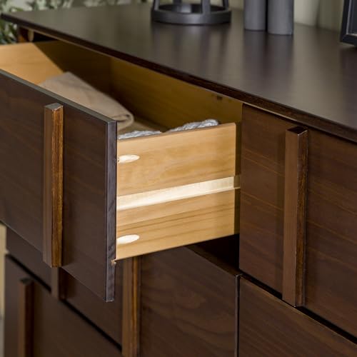 Walker Edison Contemporary Detailed 6-Drawer Solid Wood Dresser, 60 Inch, Walnut-T Walker Edison