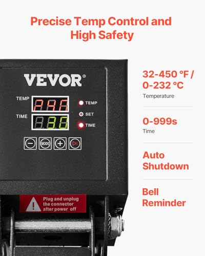 VEVOR Heat Press, 15 x 15 inch Heat Press Machine for T-Shirts, Fast and Even Heating, Easy to Use, High Pressure for Digital Industrial-Quality Sublimation Printer for Transfer Vinyl, T-Shirt, Black VEVOR