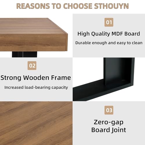 STHOUYN 63”-79” Extendable Dining Room Table, Modern Farmhouse Wooden Kitchen Table, Long Expandable Dining Table for 6 8 10, Large Expanding Tables Conference Tables (Walnut Brown) STHOUYN