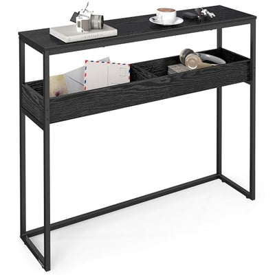 VASAGLE 2-Tier Entryway Table, Narrow Console Table, Semi-Open Compartments, 9.4 x 39.4 x 31.5 Inches, for Hallway, Living Room, Ebony Black and Ink Black ULNT091B01
