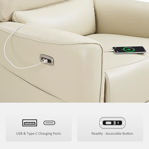 MCombo Power Swivel Rocker Recliner with Lumbar Support, Faux Leather Electric Nursery Glider Recliner Chair for Adults, 6922 (Cream White)