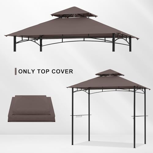 Grill Gazebo Canopy Replacement - ABCCANOPY 5x8 Double Tiered BBQ Canopy Top Cover, Outdoor Grill Tent Roof for #L-GG001PST-F (Brown) ABCCANOPY