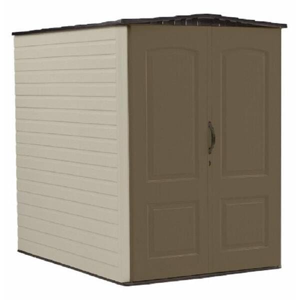 Rubbermaid Large Vertical Resin Outdoor Storage Shed With Floor (5 x 6 Ft), Weather Resistant, Brown, Organization for Home/Backyard/Garden Tools/Lawn Mower/Bike Storage/Pool Supplies Rubbermaid