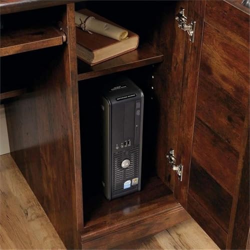 Pemberly Row Computer Desk and Hutch with CPU Storage and Keyboard Drawer, Curado Cherry Pemberly Row