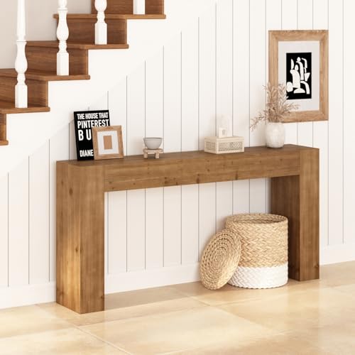 WINWY Solid Wood Console Table for Entryway, 63" Long Farmhouse Sofa Table Behind Couch, Rustic Rectangular Wooden Entry Tables for Living Room, Hallway, Foyer, 10 Mins Easy Assembly WINWY