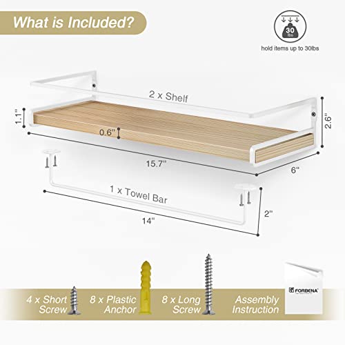 Forbena Natural Wood Floating Book Shelves - Wall-Mounted Nursery Décor for Kids' Rooms (Set of 2) Forbena