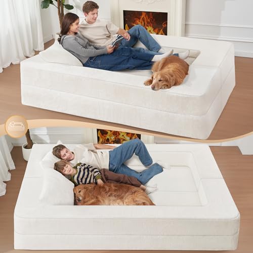 Cansunna Futon Sofa Bed with Pillow, 3-in-1 Sleeper Sofa Bed with Removable Cover, Convertible Floor Sofa Bed, No Assembly Boneless Couch for Living Room, Bedroom Cansunna
