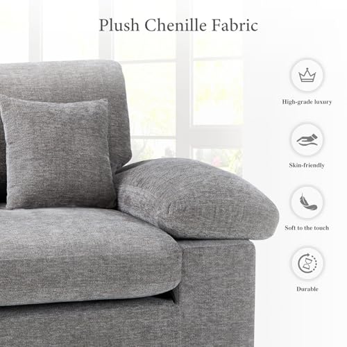 Living Room Loveseat Sofa Couch, 73" Love Seat Couch Sofa, Upholstered Chenille Living Room Sofa with Extra 3 Pillow, Removable Back Cushion-LightGrey COLAMY