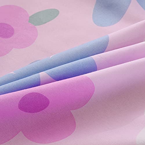 KWLOVER 2PC Soft Bed Fitted Sheet and Pillowcases Set,Purple Flowers Printed Sheets for Kids Girls Single Twin Size Bed KWLOVER