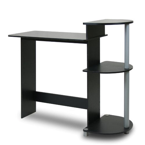 Furinno Compact Computer Desk with Shelves, Round Side, Black/Grey Furinno