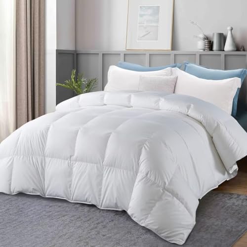 WhatsBedding Twin Comforter,Filled with Feather and Down, White Duvet Insert - Luxurious Hotel Collection Bed Blanket Comforter - 100% Cotton Shell -Twin Size 64x88 Inch WhatsBedding
