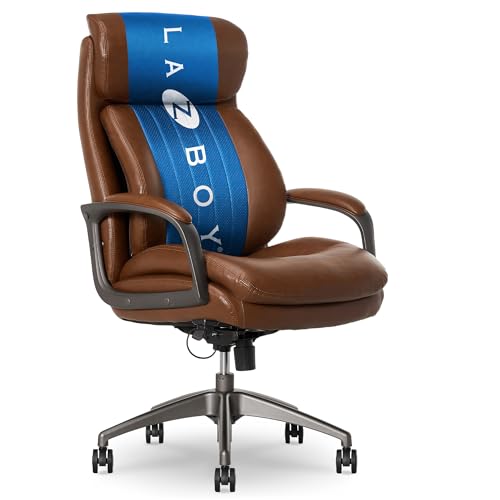La-Z-Boy Nova Executive Office Chair, Patented AIR Ergonomic Support Technology, High-Back Premium Comfort & Support, Cognac Brown Vegan PU Leather La-Z-Boy