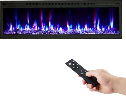68 Inch Recessed Electric Fireplace with Remote Control, Wall Mounted Electric Fireplace Insert with Heater, Low Noise Fireplace with Timer, 12 Flame Colors, Adjustable Brightness, 750/1500W IDEALHOUSE